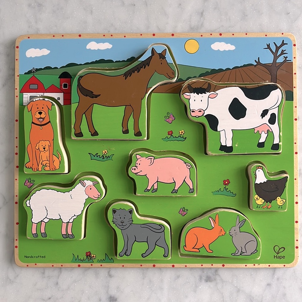 Hape Farm Animals Wooden Stand Up Puzzle 9 pc